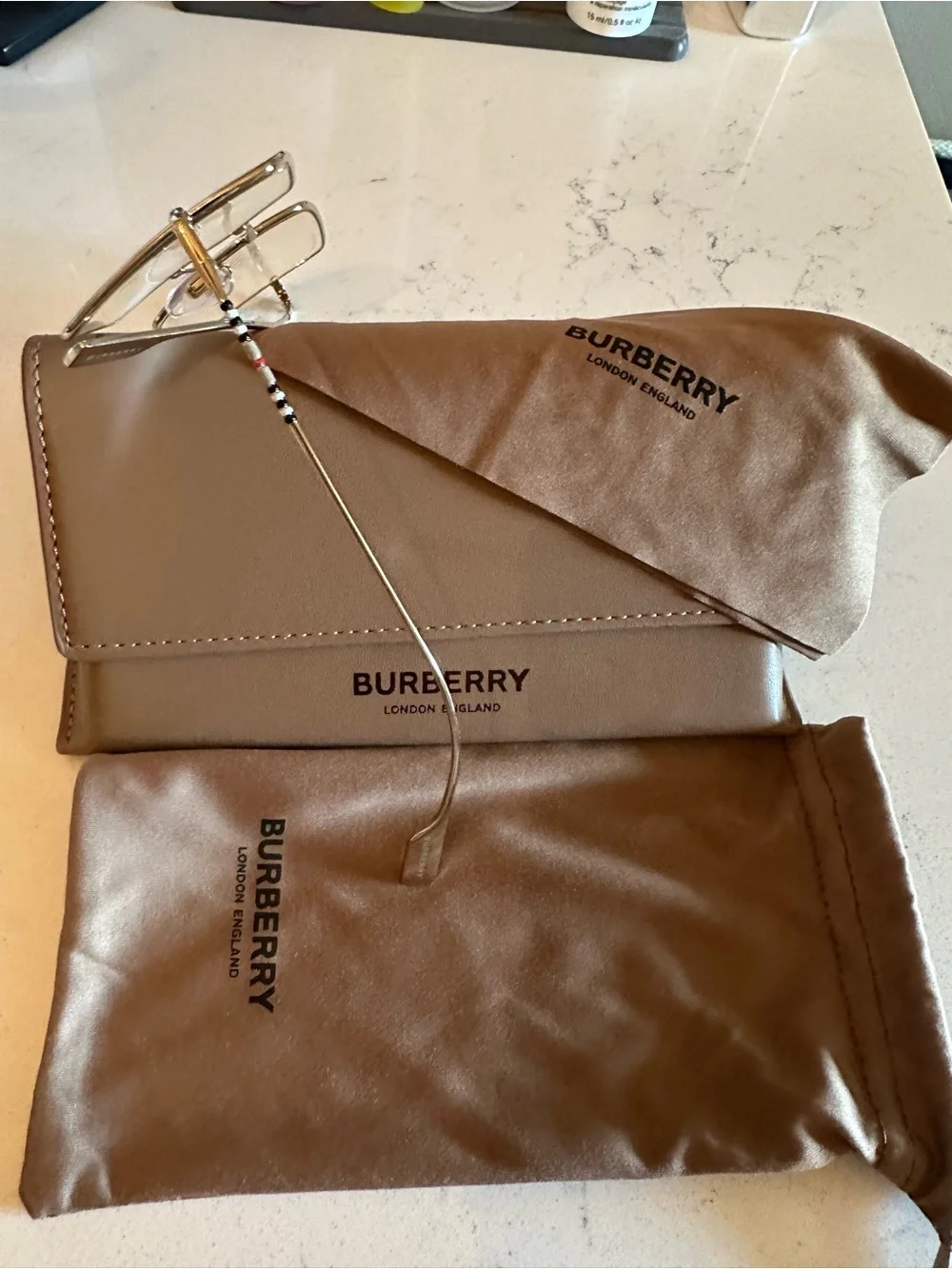 Burberry Gold Metal Square Sunglasses with Blue Light Lenses